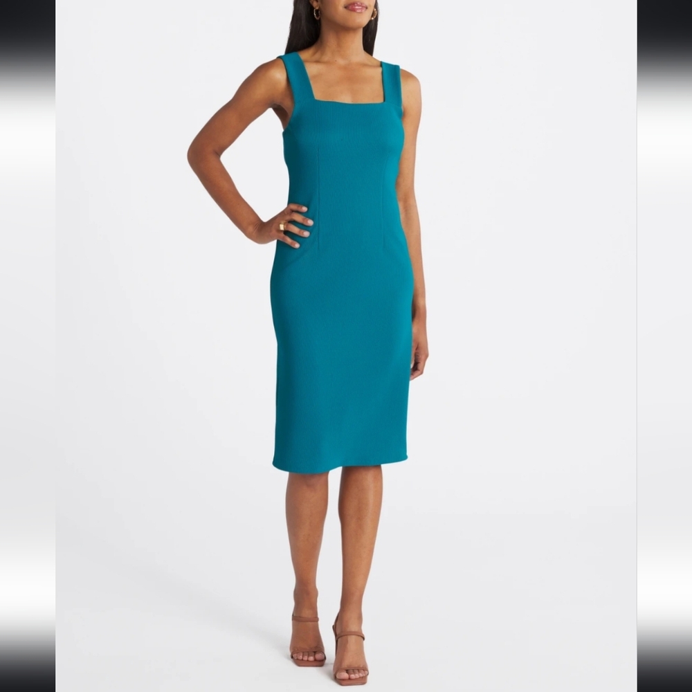 Socialite Teal Square-Neck Midi Dress